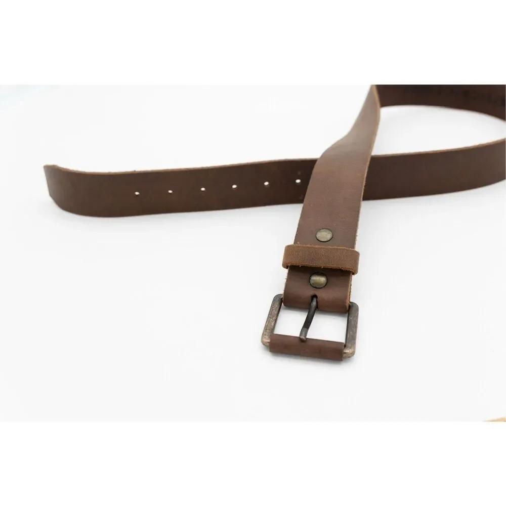 American‎ Eagle Brown Leather Belt Solid Brass Buckle Distressed 35”